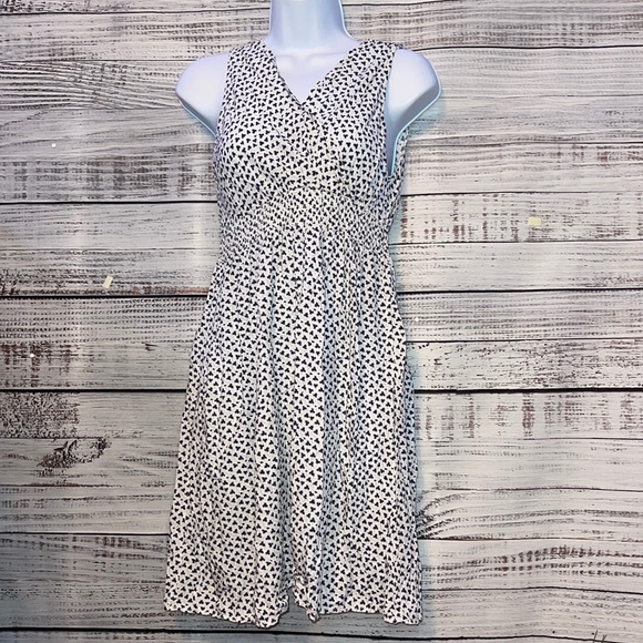 White & Navy Blue Knee Length V-neck Dress | Size Medium - Picture 1 of 10